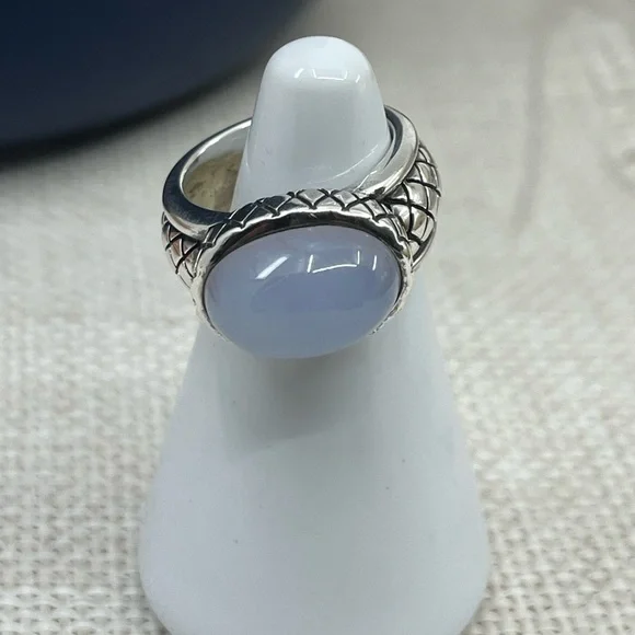 Vintage Sterling Silver Thai Ring with Blue Chalcedony – Size 4.75, 8.9g - Picture 12 of 17
